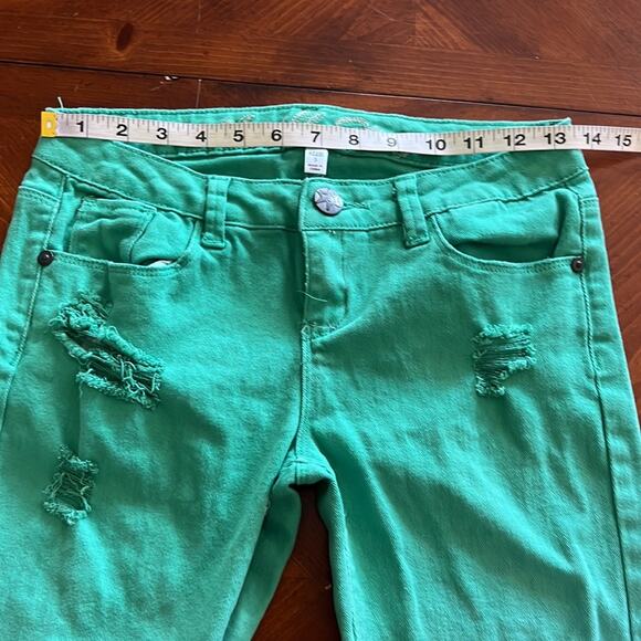 Vanilla Star Green & White Ombré Distressed Skinny Jeans Juniors Size 5 - Picture 7 of 9